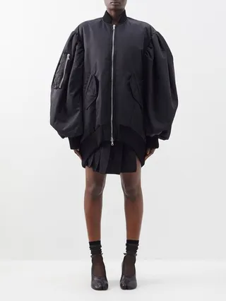 Puff Sleeve-satin Bomber Jacket