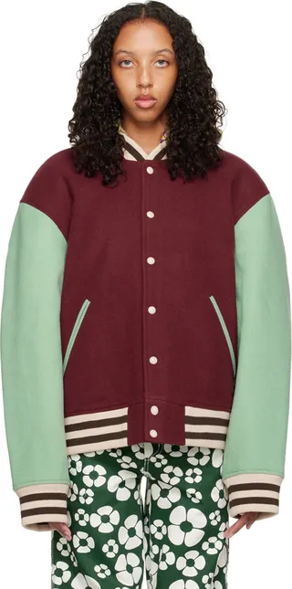Acne Studios Burgundy Colorblocked Bomber Jacket