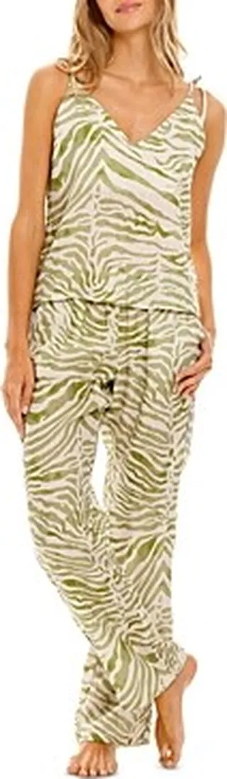 The Lazy Poet Amelie Olive Zebra Linen Pajama Set