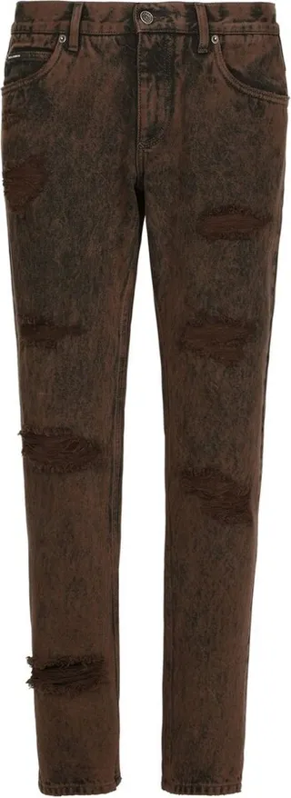 Ripped-Detail Washed Jeans