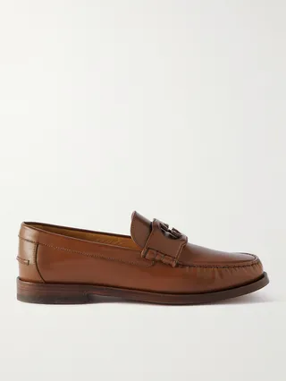 Logo-Cutout Leather Penny Loafers