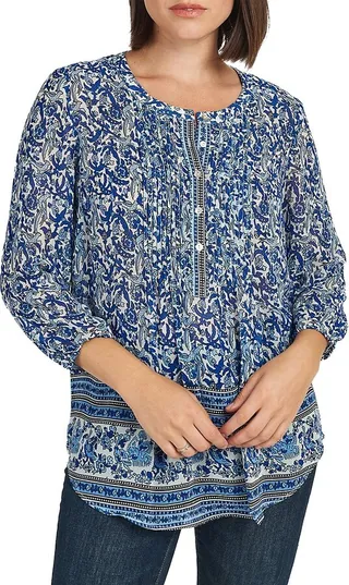 Pintucked Splitneck Tunic Blouse
