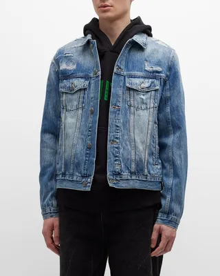 Men's Tektonik Distressed Denim Trucker Jacket