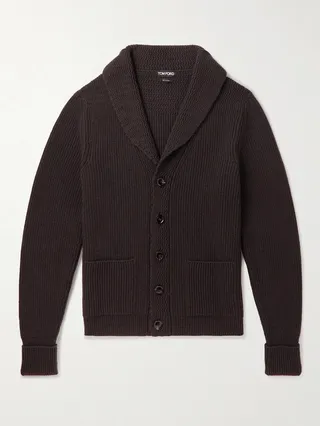 Shawl-Collar Ribbed Cashmere Cardigan