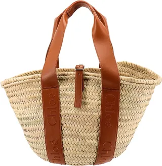 Raffia handbag with embroidered logo