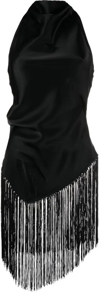 Cowl-Neck Fringed Halterneck Top
