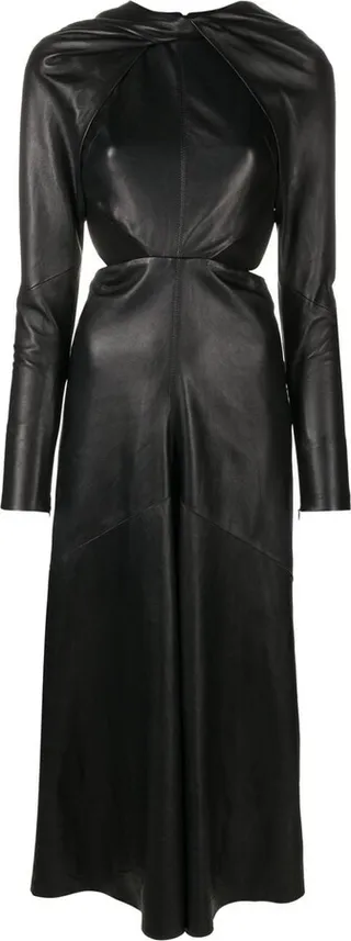 Open-Back Leather Midi Dress