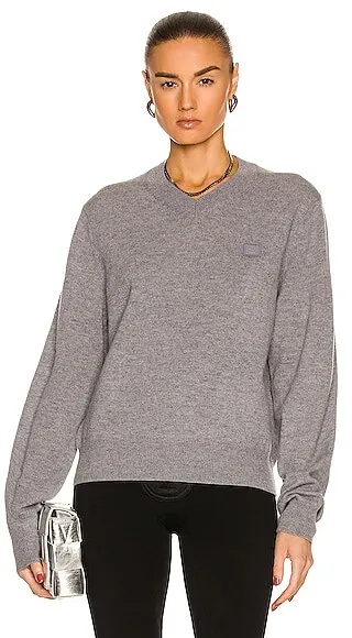 Acne Studios Face V Neck Sweater in Grey