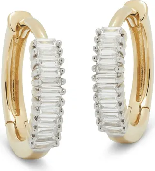 Up and Down Baguette Diamond Huggie Earrings