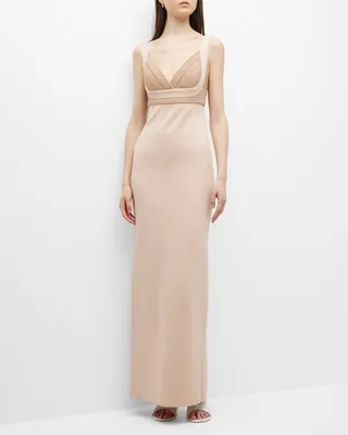 Pleated Empire-Waist Fine Gauge Milano Maxi Dress