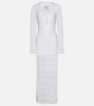 Jersey and lace paneled maxi dress