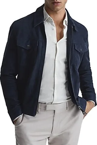Reiss Slim Suede Zip Up Trucker Jacket