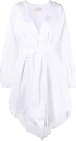 Ruched-Detail Long-Sleeve Midi Dress
