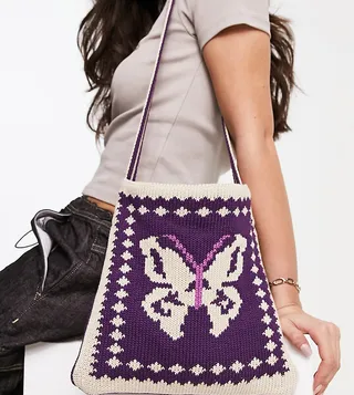 Reclaimed Vintage knitted tote bag in purple