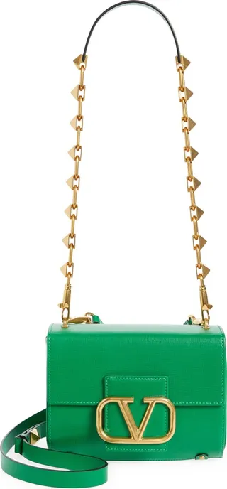 Stud Sign VLOGO Leather Shoulder Bag