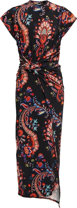 Floral paisley draped midi dress