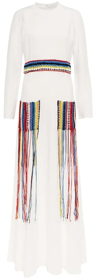Crochet-trimmed linen maxi dress