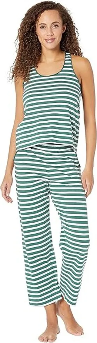 PACT Organic Cotton Tank and Capris Sleep Set (Snooze Stripe Mineral) Women's Pajama Sets
