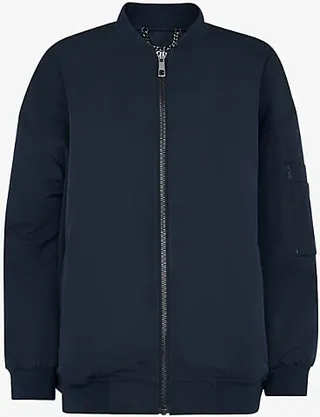 Womens Navy Maria Recycled-polyester Bomber Jacket