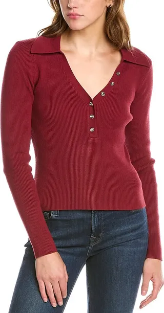 Alexia Admor Ribbed Knit Polo Top