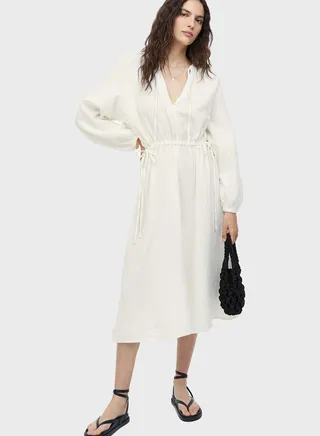 Balloon Sleeve Tie Detail Dress