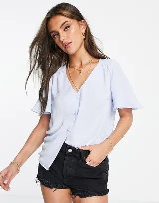 New Look button through blouse in blue