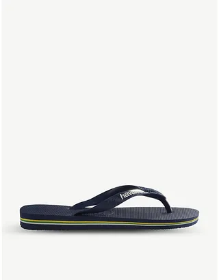 Womens Brasil Logo Navy blu Logo-embellished Rubber Flip-flops