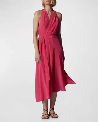 Alejandra Twist-Back Halter Midi Wrap Dress