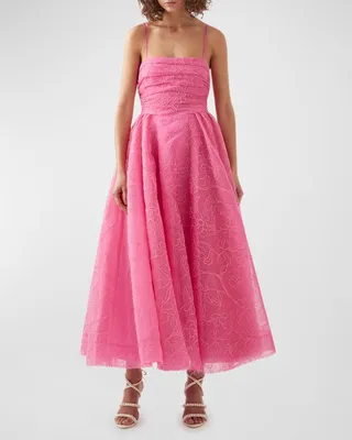 Evangeline Cornelli Square-Neck Chiffon Maxi Dress