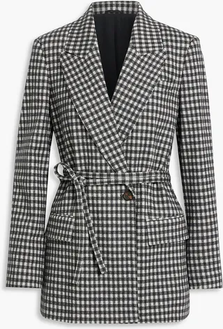 Double-breasted gingham wool and cotton-blend blazer