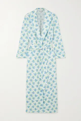 Loretta Caponi - Piped Floral-print Waffle-knit Cotton Robe - White