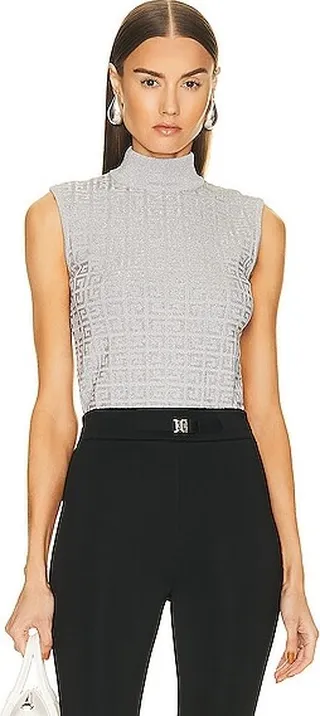 Givenchy Sleeveless Turtleneck Top in Metallic Silver