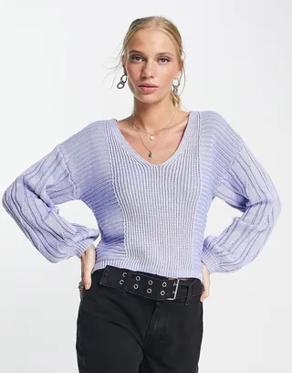 Free People When It Rains v neck sweater in lilac