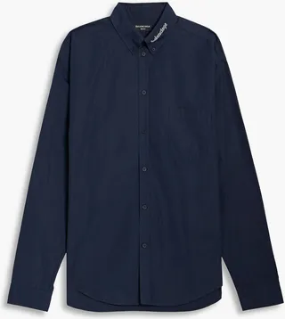 Oversized embroidered cotton-poplin shirt
