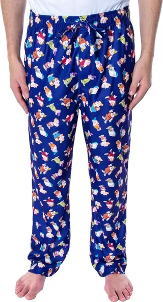 Disney Men's Snow White and The Seven Dwarves Allover Character Pajama Pants LG Blue