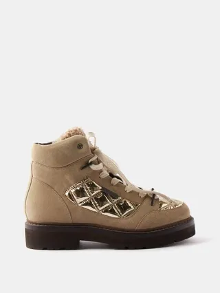 Shearling-lined Suede Hiking Boots