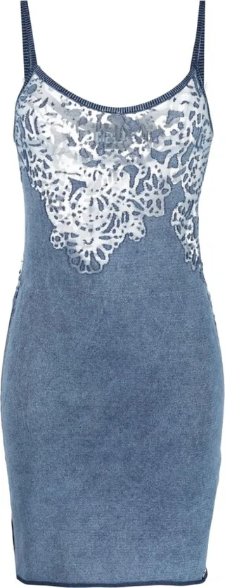 M-Apelle sheer-panelling stonewashed minidress
