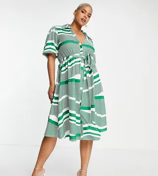 ASOS DESIGN Curve belted midi shirt dress in green stripe