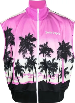 Sunset-Print Striped Track Gilet