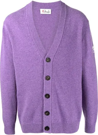logo-embroidered V-neck cardigan