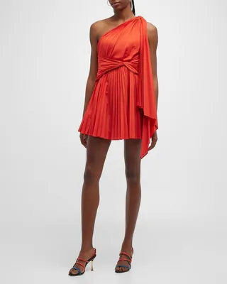 Luton Pleated One-Shoulder Mini Dress