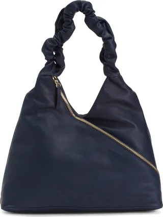 Jilli Leather Large Hobo Bag With Ruched Crossbody Strap