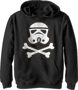 Boy's Star Wars Halloween Stormtrooper Crossbones Pull Over Hoodie - Black - Medium