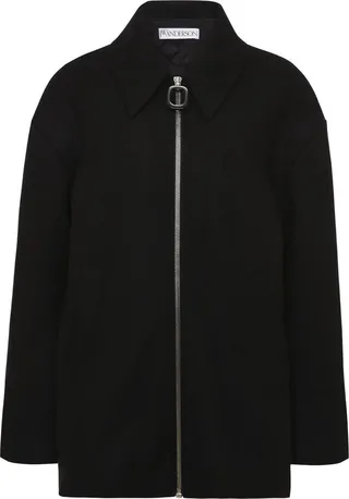 Zip-Front Wool-Blend Coat
