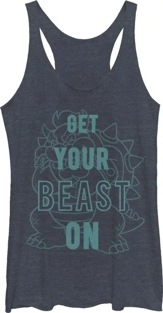 Women's Nintendo Bowser Get Your Beast On Racerback Tank Top - Navy Blue Heather - X Large