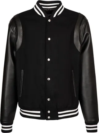 Wool & leather varsity teddy jacket