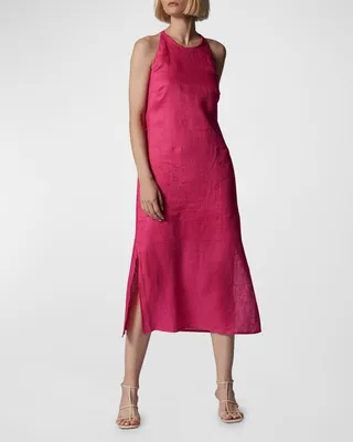 Bellamy Strappy Side-Slit Linen Midi Dress