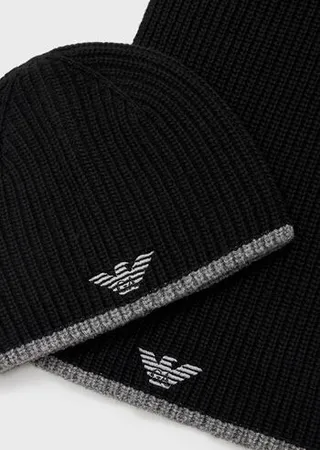 Hat and scarf set with embroidered eagle