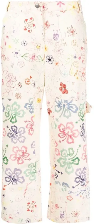 Floral-Print Cropped Trousers