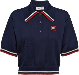 Pointelle-Knit Polo Top